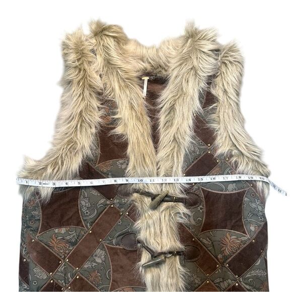 Free People Sterling Studded Patchwork Vest Steampunk Faux Fur Suede Medium - Picture 9 of 12